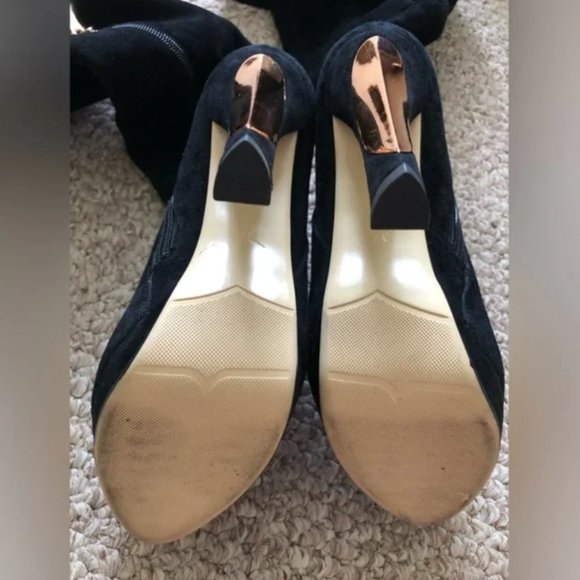 Glossi over the knee high heels suede women’s black with gold boots size 37 - Picture 16 of 16